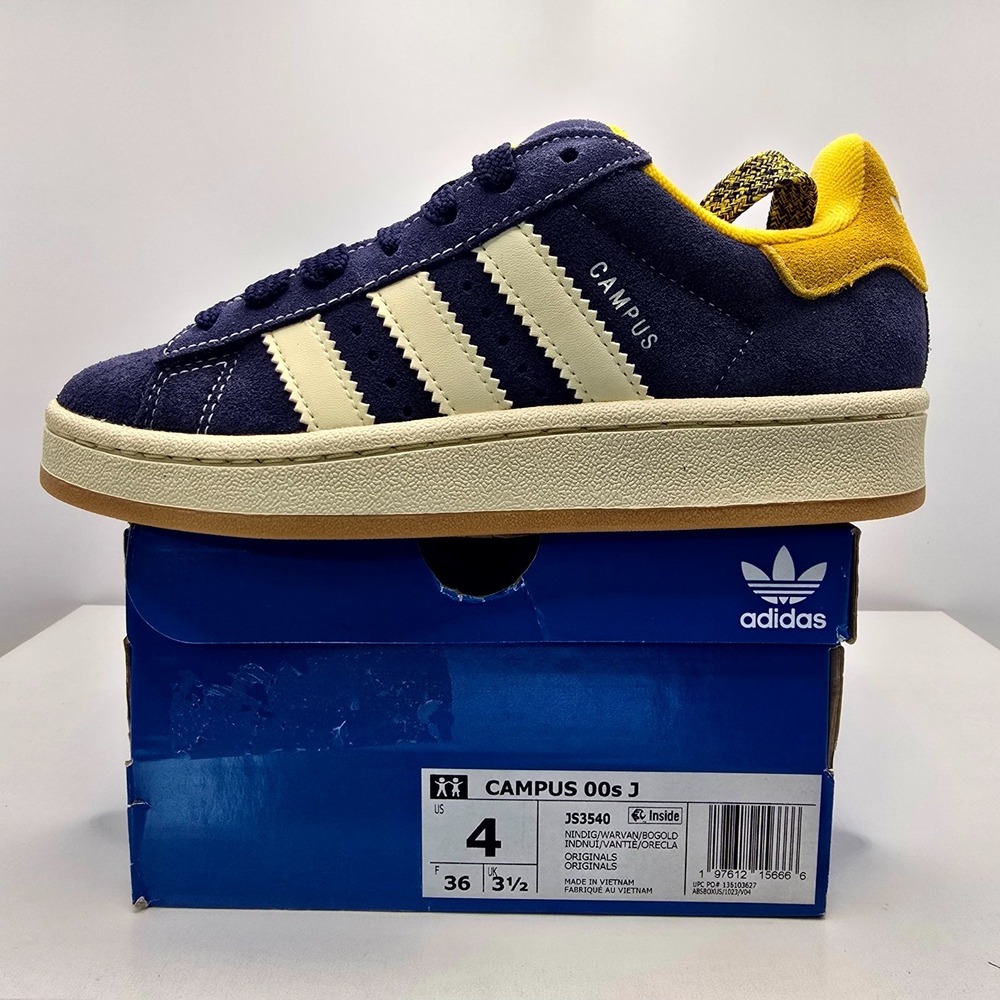 Adidas Campus 00s J JS3540 Unisex Kids 4 Shoes Indigo Warm Vanilla Gold Sneaker